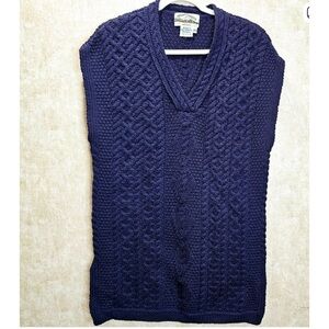 Aran Crafts Cable Knit Navy Women's V-Neck Sweater Vest Size Medium